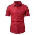 thumbnail image 2 of Zylarhe Mens Summer Shirts, Men Dark Check Casual Short Sleeved Shirt Loose Youth Summer Button Down Red S, 2 of 4