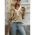 thumbnail image 5 of Women's Casual Loose V-Neck Striped Button Brown Pullover Sweatshirt,Spring/Autumn/Winter,S-2XL, 5 of 6