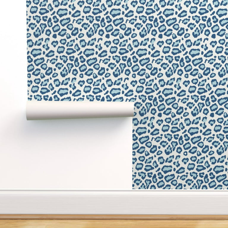 Peel Stick Wallpaper Swatch - Leopard Skin Blue Animal Retro Print Cheetah Jaguar Spots Dots Safari Kids Custom Wallpaper by Spoonflower -