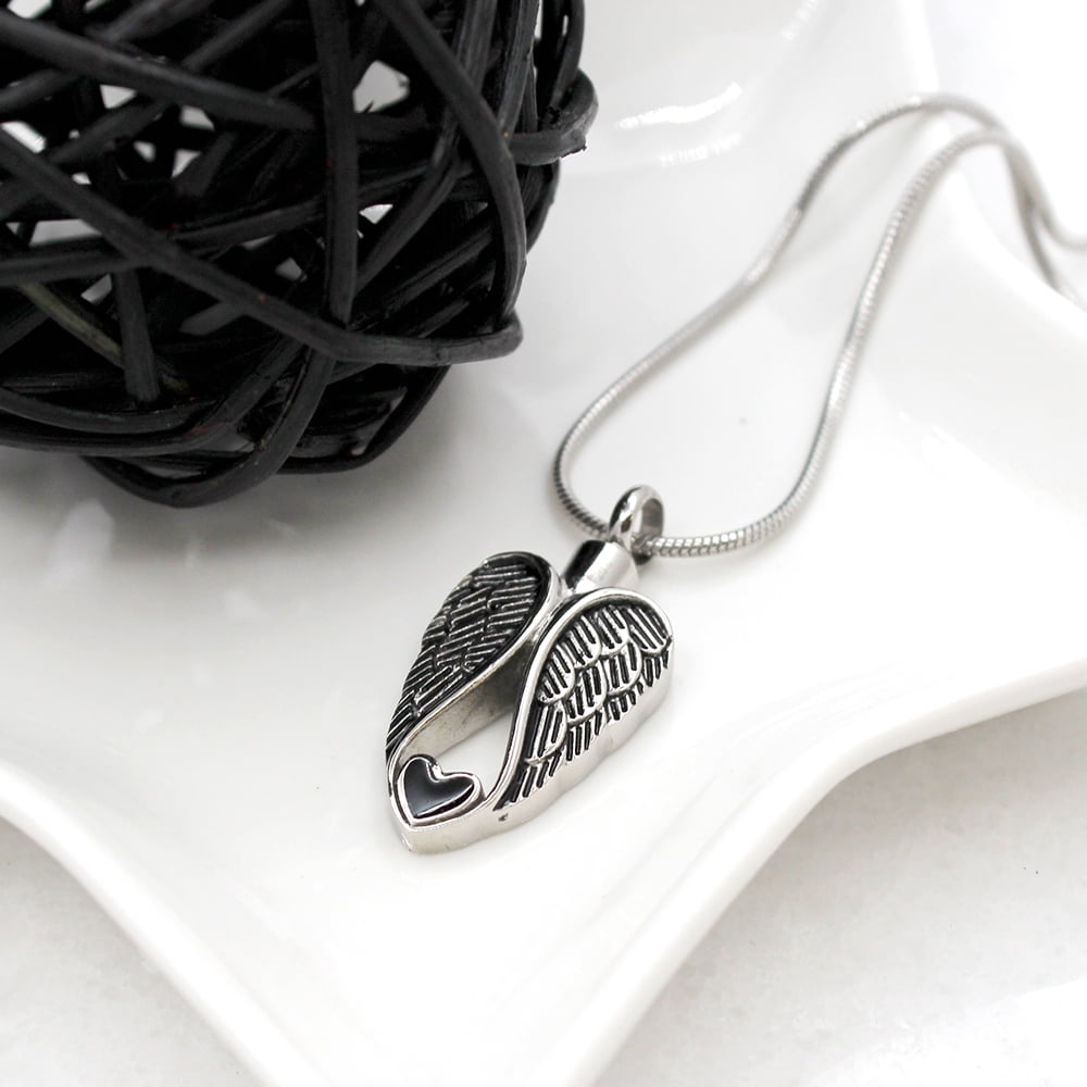 Cremation Jewelry for Ashes Memorial Necklace Ash Urn Keepsake with FREE Funnel Kit and Velvet Jewelry Box-[Vintage Angel Wings]
