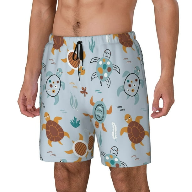 Balery Sea Turtle Bañador para hombre, shorts de playa de secado rápido con entrepierna y forro de compresión-Large