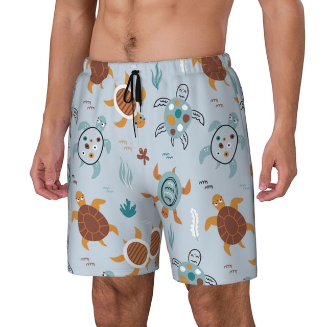 Fotbe Sea Turtle Traje de Baño para Hombre – Shorts de Natación de Secado Rápido con Forro y Bolsillos-Small