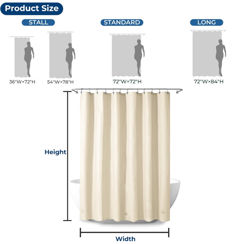 Yiannan Beige PEVA Shower Curtain Liner, Rustproof Grommets, Waterproof, 3 Magnets，72x84