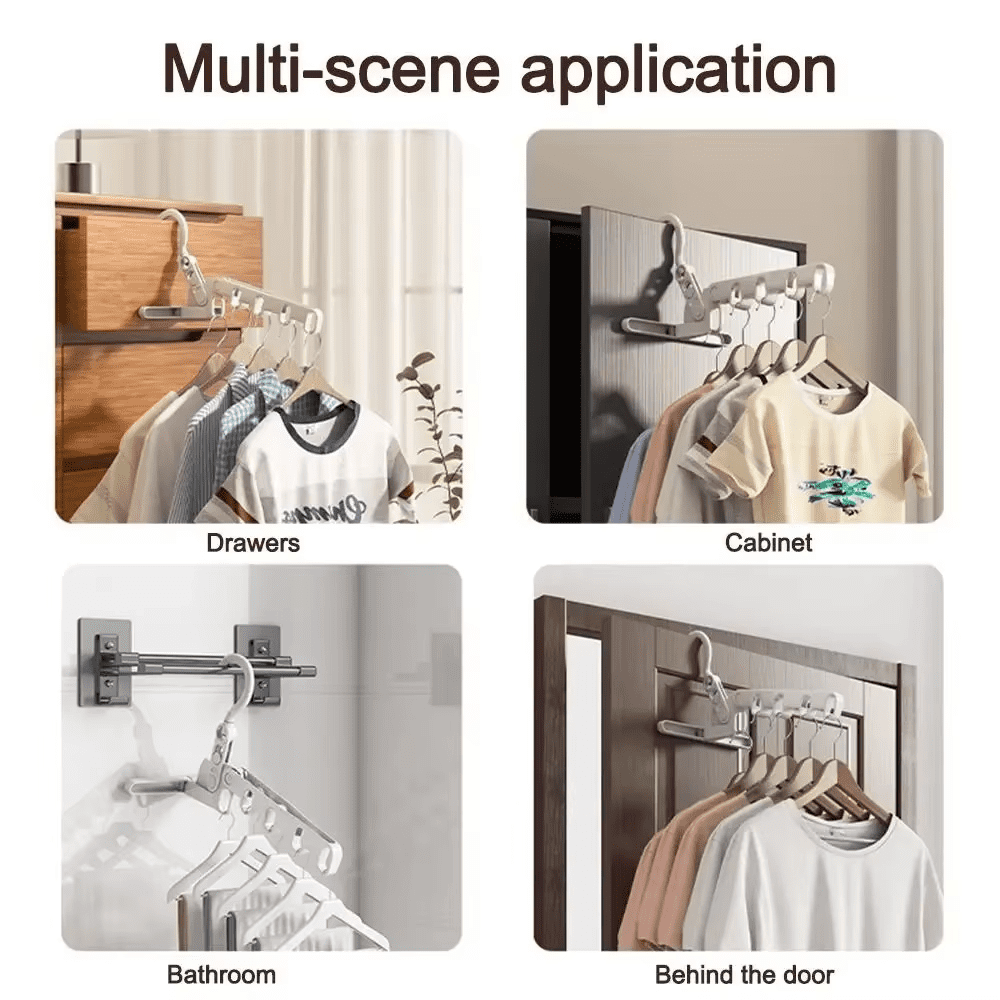 5 Hole Folding Clothes Hanger Hanging Rack Stand Heavy Duty With Clips Organizer For Babies Wall Stick Rod Support Travel Hooks Hotel