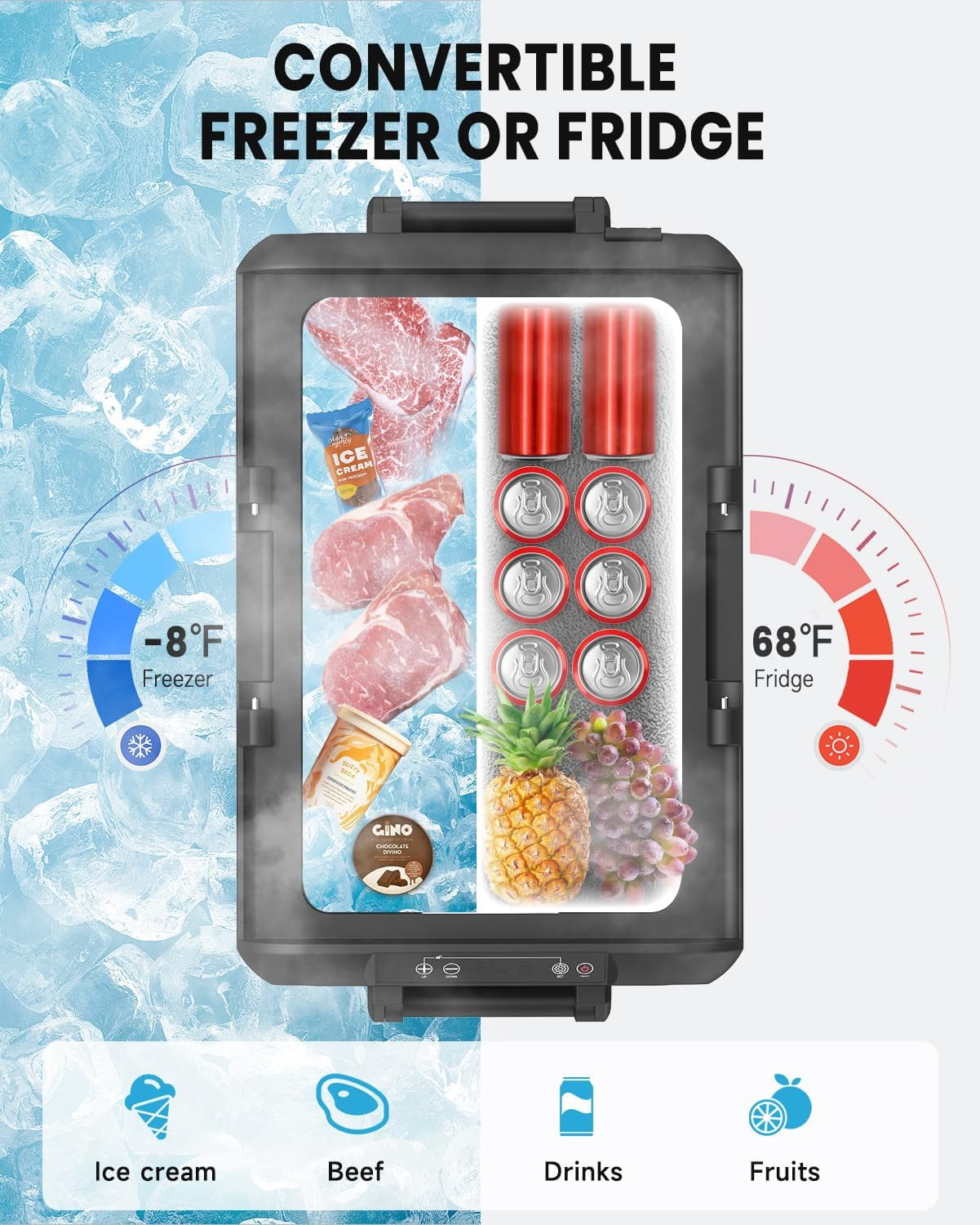 Car Refrigerator, RV Refrige with 12/24V DC & 110-240V AC, Portable Freezer Electric Compressor Cooler For Car, RV, Camping, Travel, Fishing, Outdoor or Home Use