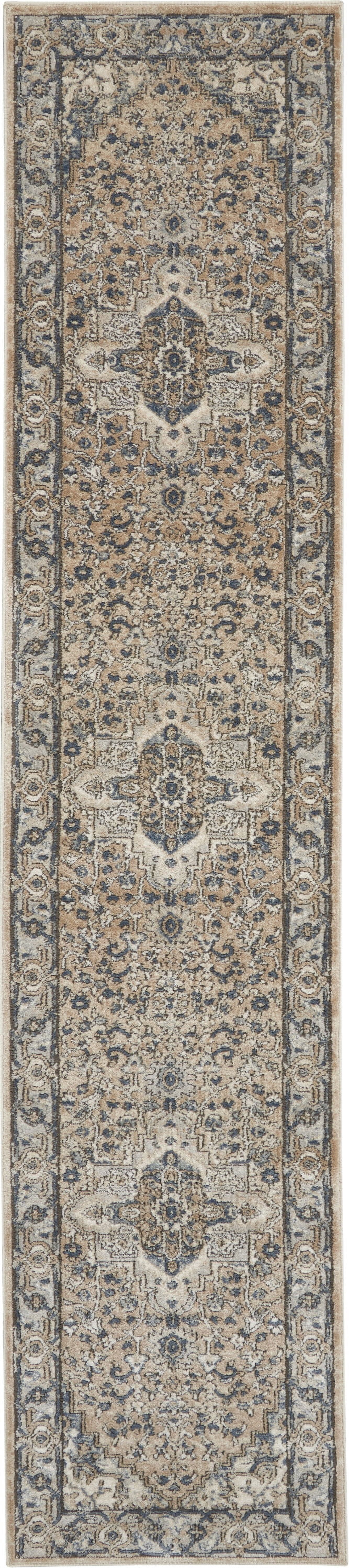 Nourison Concerto Beige/Grey 2'2" x 12' Area Rug, Transitional, Persian, Bed Room, Living Room, Dining Room, Kitchen, Easy Cleaning, Non Shedding,