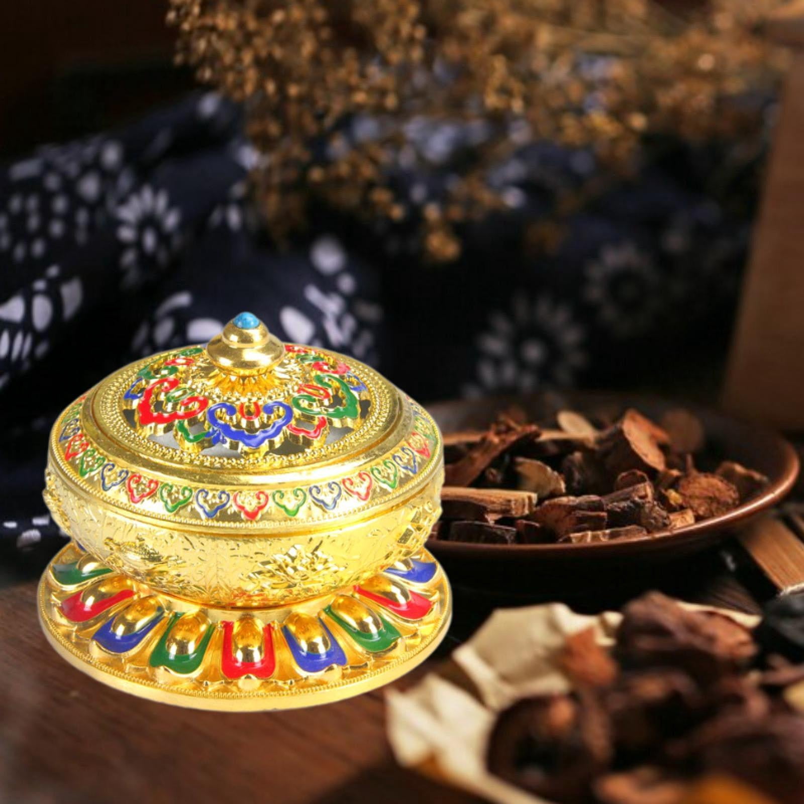 Esquirla Enamel Incense Burner Incense Holder Art Craft with Cover Versatile Censer Stand for Office Tea Room Centerpiece Outdoor Gold