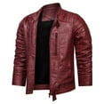 thumbnail image 3 of IYTR Men's Leather Jackets Solid Color Zipper Stand-up Collar Long Sleeve Jacket Casual Baseball Uniform Leather Jacket with Pocket Wine L, 3 of 4