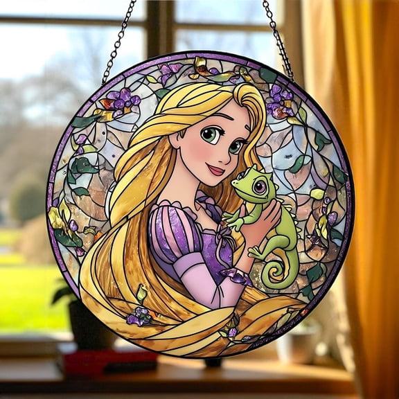 Princess Rapunzel Glass Suncatcher v2, Tangled Fairytale Window Art, Magic Kingdom, 6.3 in