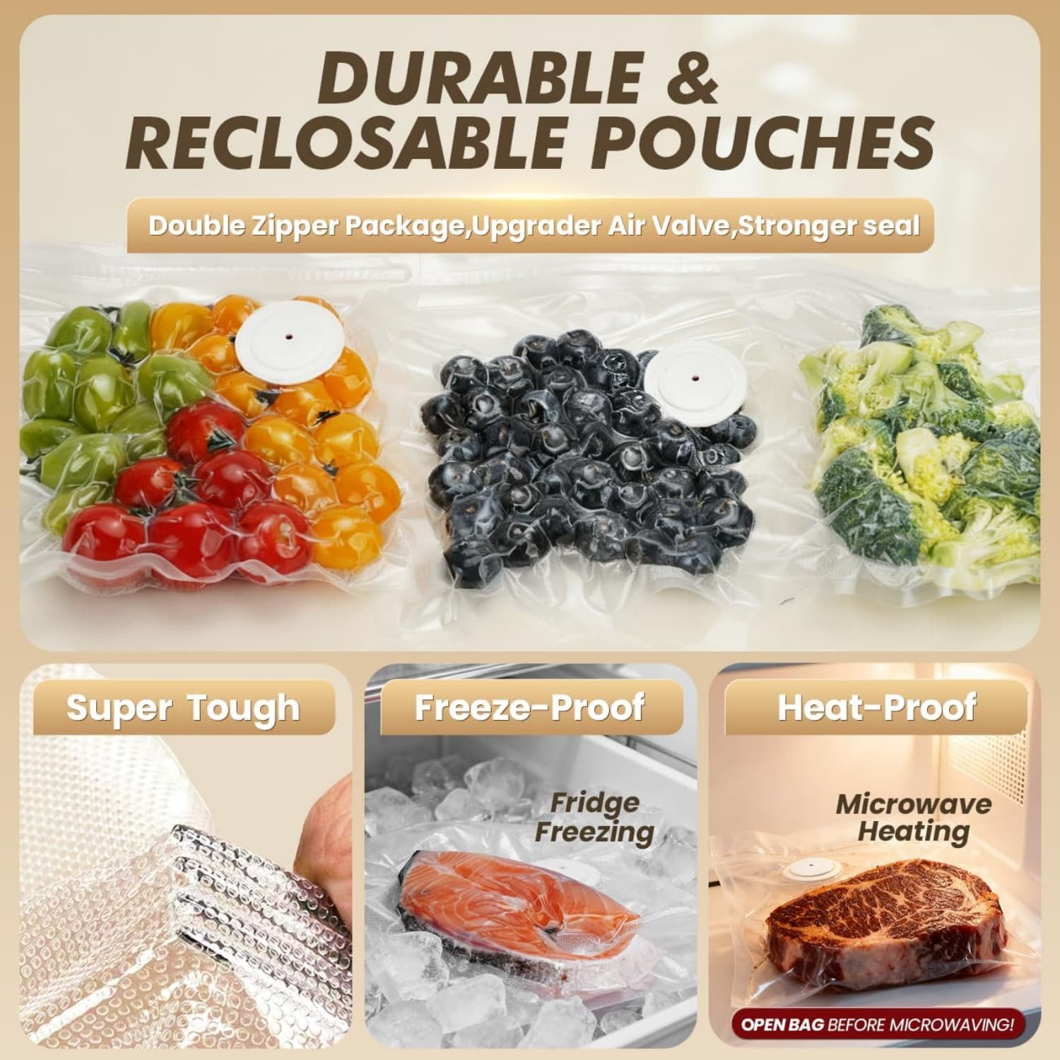 Vacuum Sealer Machine for Food Storage: Compact Food Sealer Saver 5X Fresh Longer, Handheld Detachable Water Tank, 10 PCS Vacuum Seal Bags for Kit
