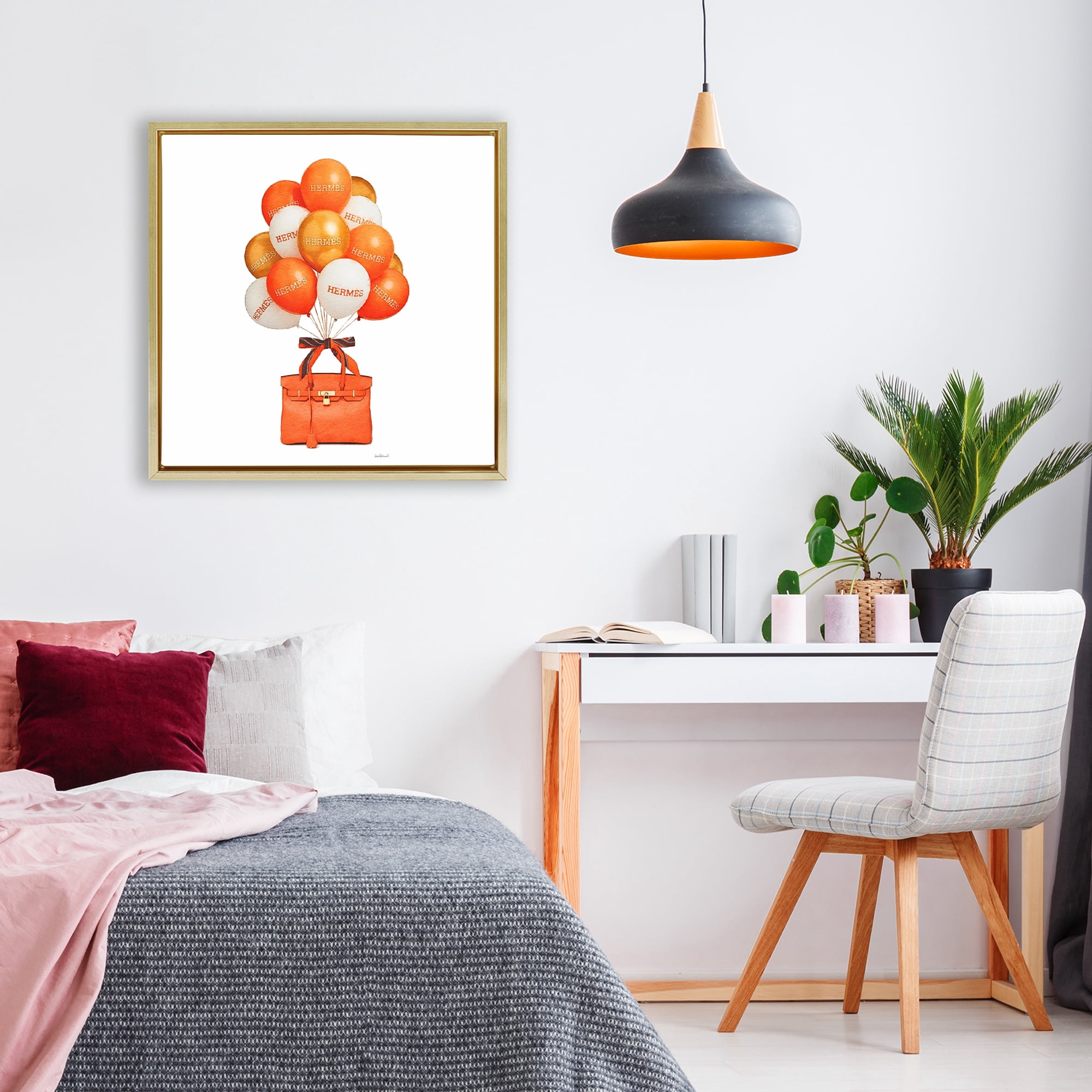 Stupell Industries Orange Handbag & Balloons Gold Framed Floater Canvas Wall Art, design by Amanda Greenwood