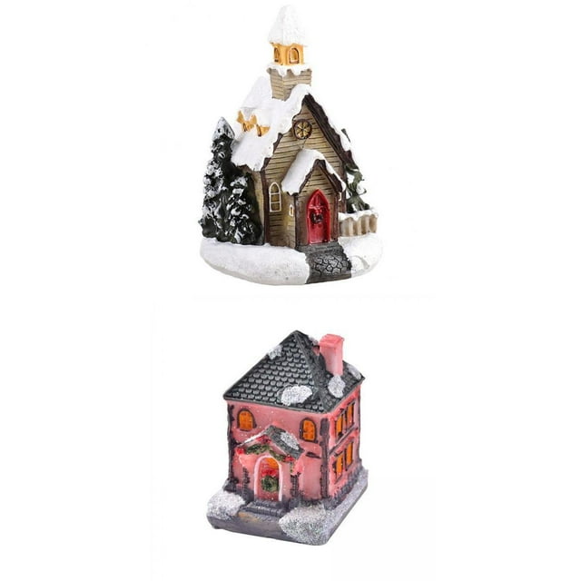 Feelfreeau 2 figuras de casa iluminadas pequeñas para regalar en festivales navideños EstiloD