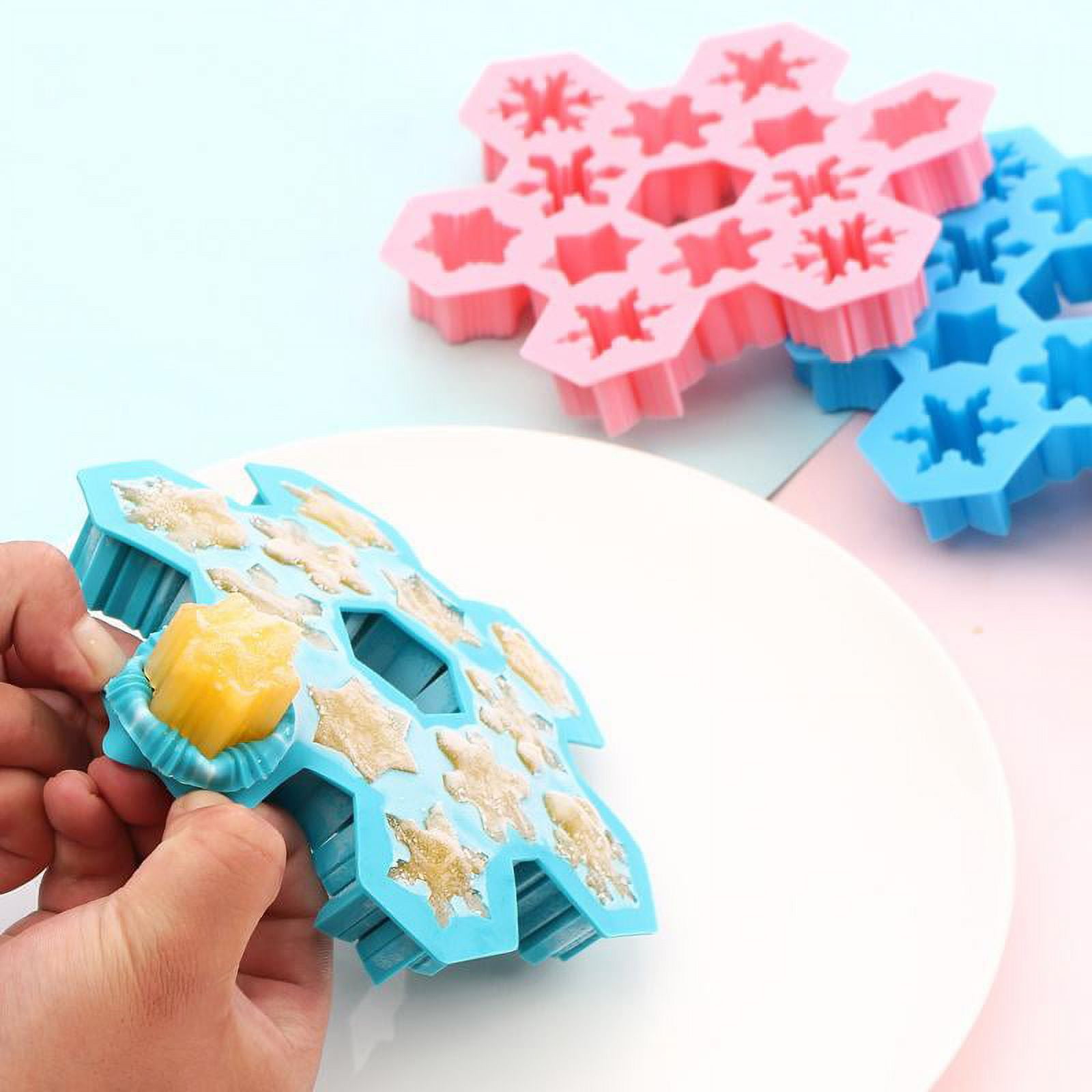 2 Pcs 12 Grids Silicone Ice Cube Trays Snowflake Shaped Chocolate DIY Mould Cupcake Dessert Baking Mold (Sky-blue), Size: 7.09 x 6.3 x 1.57