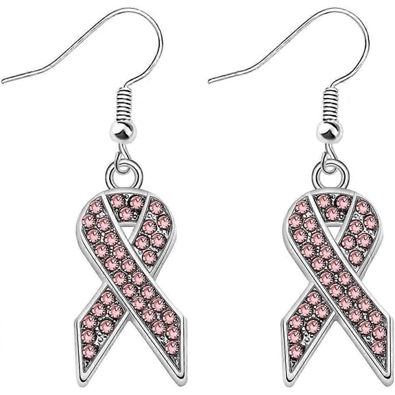 Breast Cancer Awareness Gift Pink Rhinestone Ribbon Charm Earrings Breast Cancer