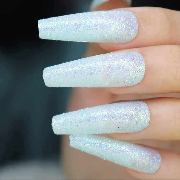 Glitter Fake Nails, Long Coffin Press On Nails, Light Blue Full Cover Acrylic  Nails For Women & Girls(Blue) - Walmart.Com