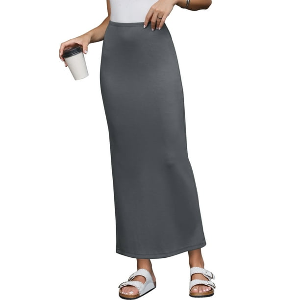 Falda recta de punto para mujeres, de cintura alta, con abertura trasera, falda de color sólido, casual de negocios, M gris