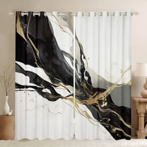 Manfei Adult Modern Marbling Curtains Pack of 2 (42x84 Each), Chic Abstract Marble Curtains Blackout, Black Gold Fashion Bedroom Curtains, Living Room Curtains Decor
