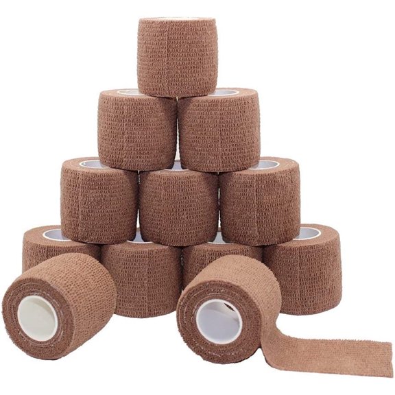 Self Adhesive Bandage Tape,12 Pack 2 inch Cohesive Bandages Elastic Cohesive Bandage Wrap for Sports Sprain Swelling and Soreness on Wrist and Ankle (Beige)