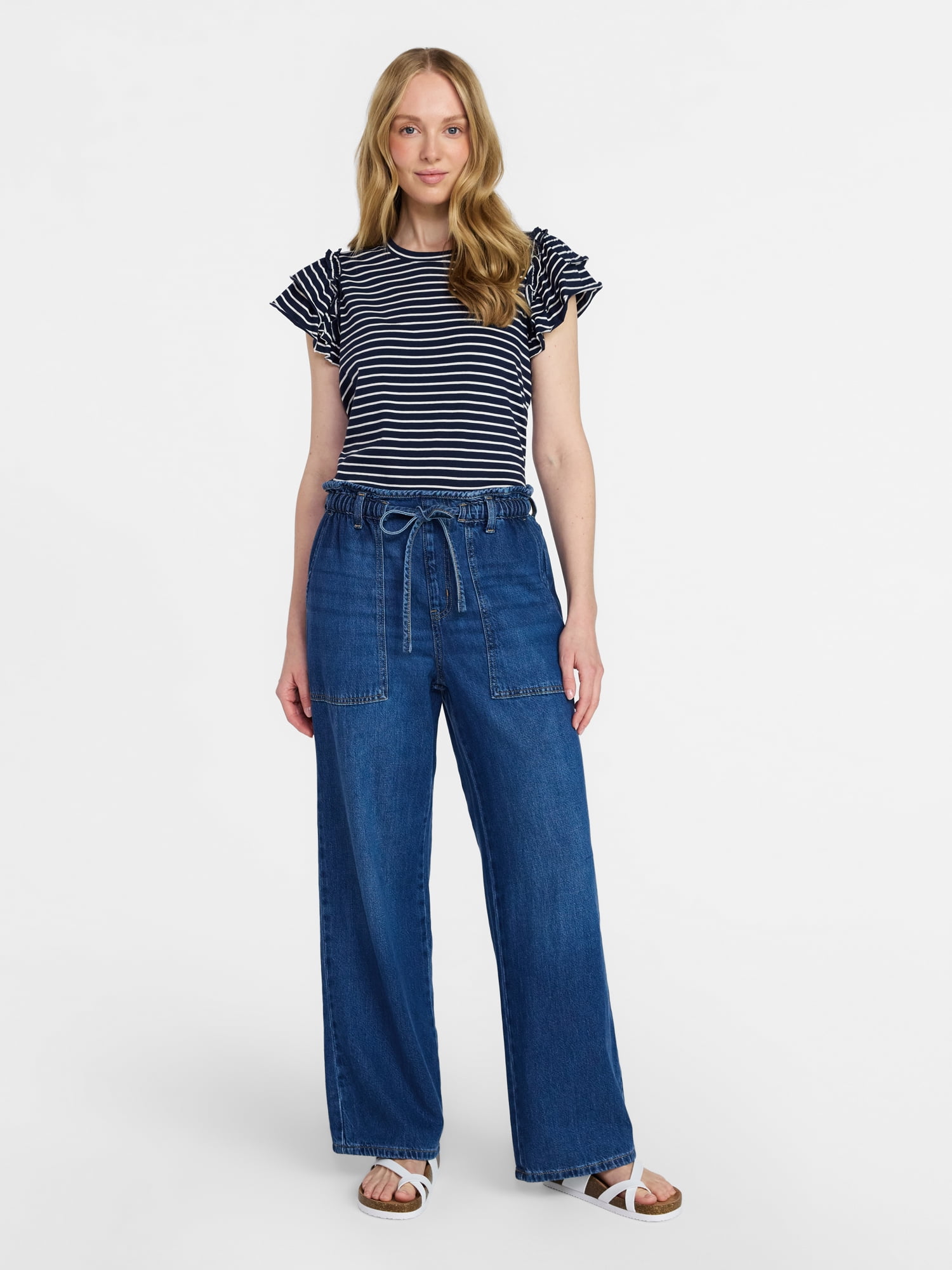 Scenario Women's Pull On Wide Leg Jeans, 30" Inseam, Sizes XS-XXXL