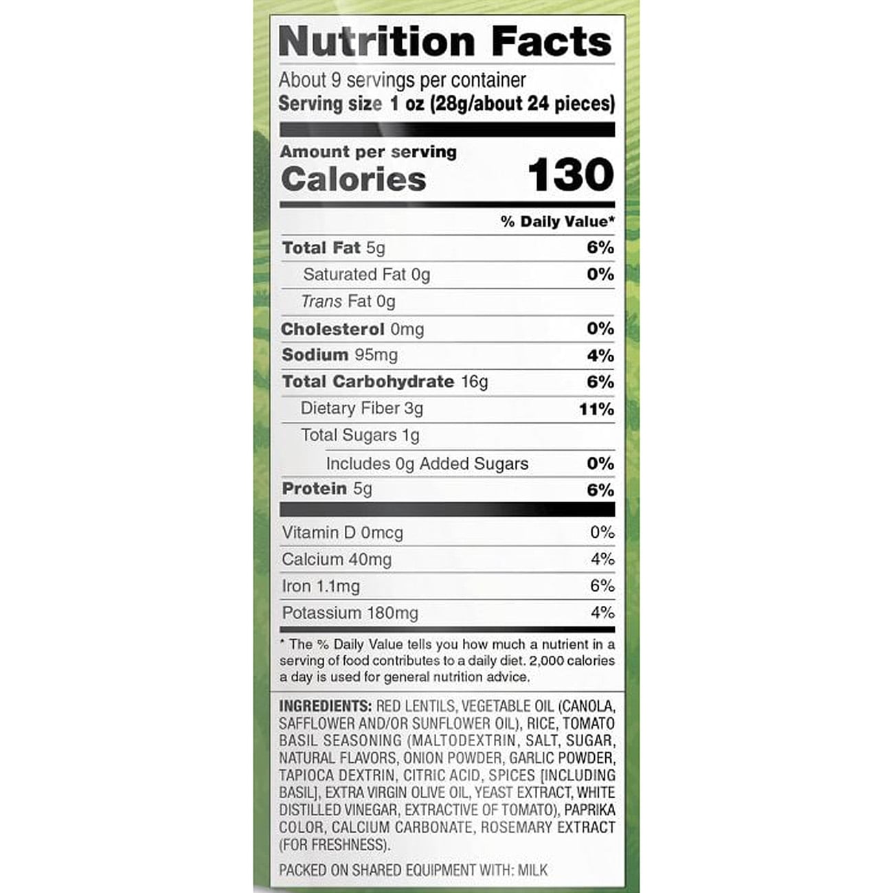Harvest Snaps Tomato Basil Baked Red Lentil Snacks 8.5oz (Pack of 2)