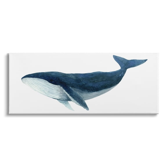 Stupell Industries Blue Whale Marine Animal Watercolor Painting over White, 48 x 20,Design by Jeannine Saylor