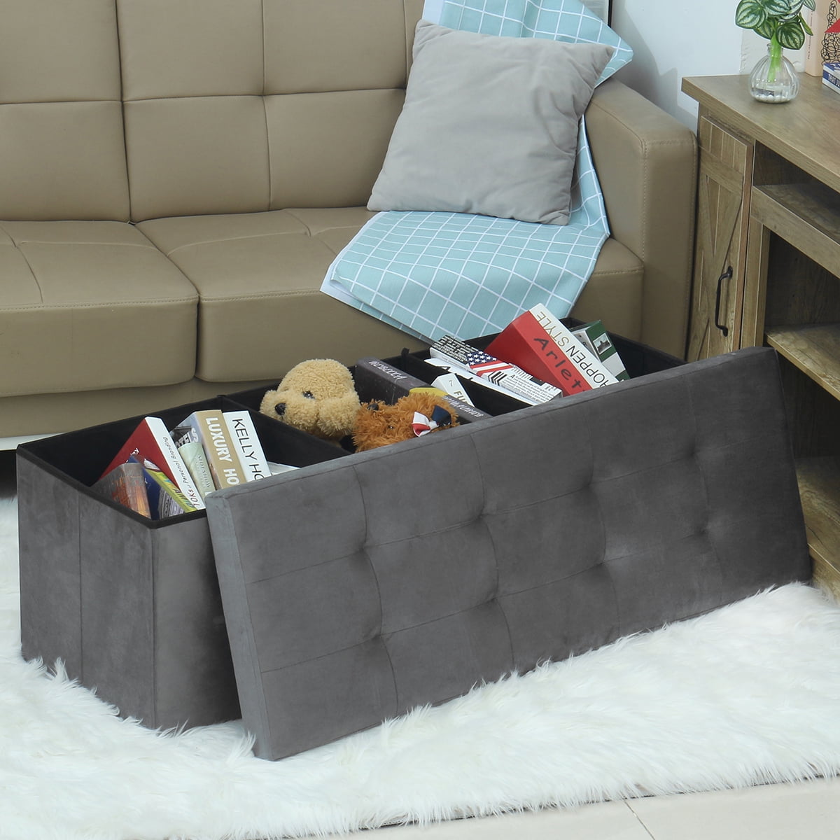 Storage Folding Ottoman Seat Stool Footstool Toy Living Room Bedroom Box New 