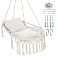 thumbnail image 1 of Costway Macrame Swing Chair with 2 Removable Cushions, Enduring Polyester Cotton Ropes Beige, 1 of 10