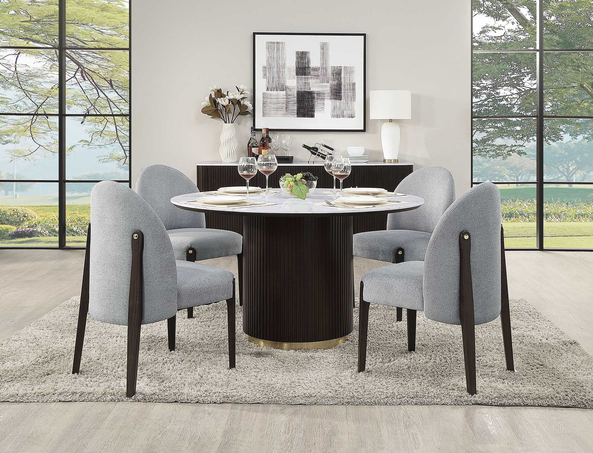 ACME Clayten Wood & Fabric Upholstered Side Chair in Gray & Espresso (Set of 2)
