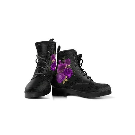 

Daeful Womens Leather Boot Lace Up Short Bootie Vintage Ankle Boots Comfortable Non Slip Booties Walking Purple Rose 7.5