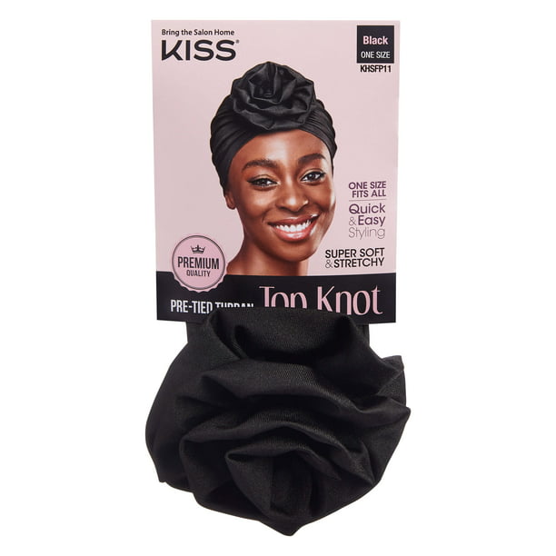 KISS COLORS & CARE Top Knot Pre-Tied Hair Wrap Turban, Black 