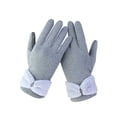 thumbnail image 3 of Naierhg 1 Pair Bowknot Decor Thickened Solid Color Women Gloves Autumn Winter Double sided Fleece Driving Gloves keep warm Grey, 3 of 8