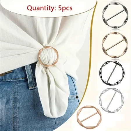 5-Piece Multifunctional Metal Scarf and T-Shirt Clips, Durable Alloy Clothing Knot Buckle Set for Waist Cinching and No-Sew Styling, Mixed Colors