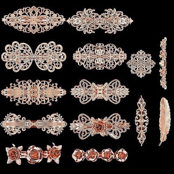 14 Piece Retro Vintage Rose Gold French Barrette Set,Decorative Metal Hair Clips for Women,Spring Hairpins & Hair Jewelry Accessories