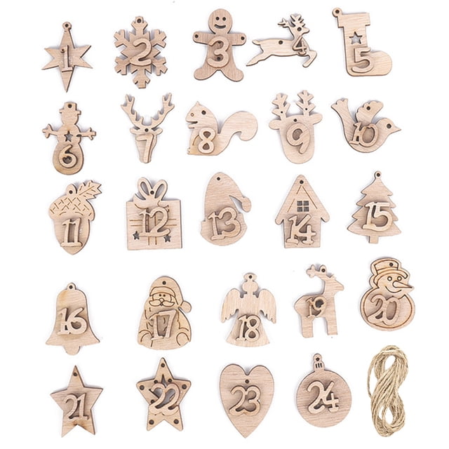 Calendario de Adviento de Madera ANGGREK Con Números 1 24, Manualidad Navideña Reutilizable Con 24 Clips Y cordel