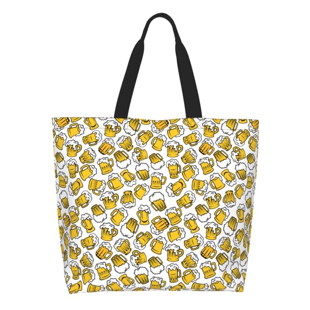 Fotbe Beer Bolsa Tote Estética de Lona con Estampado para Mujer - Bolsa Reutilizable de Hombro Casual para Vacaciones, Compras, Trabajo y Gimnasio