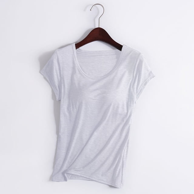 Neewe Tank Top for Women with Built-in Padded Bra Short Sleeve Shirt Cotton Linen Soft Pajamas Daily Outfits