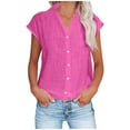 thumbnail image 2 of Eryao Prime By Hour Womens Cap Sleeve V Neck T Shirts,Cotton Linen Button Down Shirts 2025 Casual Summer Cap Sleeve Collared Tunic Tops Loose Solid Blouses,Hot Pink,XXL, 2 of 6