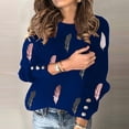 thumbnail image 2 of Suéter de punto de manga larga con cuello redondo y estampado de plumas de moda informal para mujer Pompotops gfhjh10189, 2 of 6