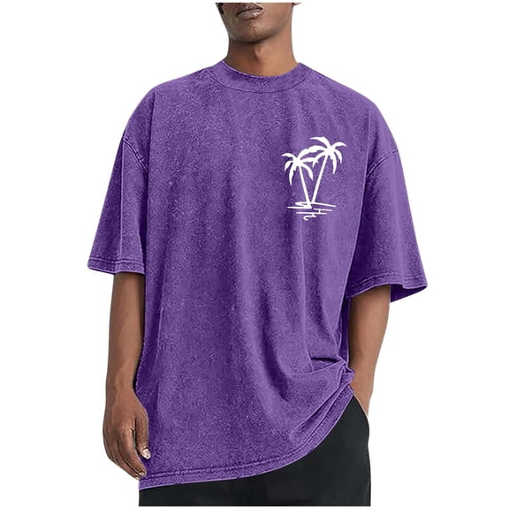 Atogsazn Men's Oversized Short Sleeve Tshirt Summer Casual Loose Fit Graphic T Shirt for Men Shirt Tops Outfit 02-Purple XXXXXL Fashion