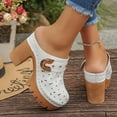 thumbnail image 3 of Mules for Women Lug Sole Platform High Heels Slip on Backless Sandals Boho Flower Hollow out Breathale Summer Dress Shoes Slippers White Size 7.5, 3 of 6