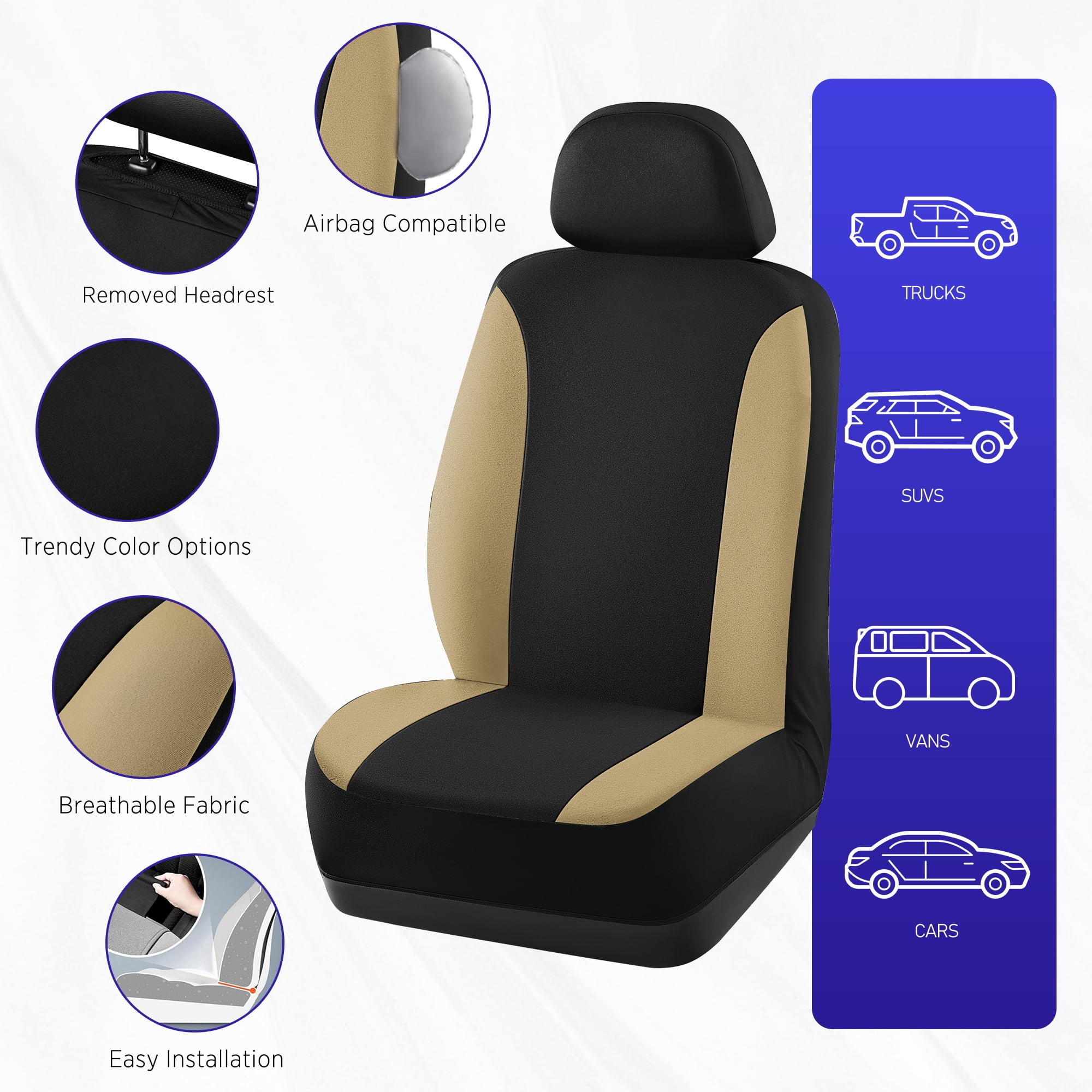 Road Comforts PolyPro Car Seat Covers– Front Seat Covers, Easy to Install, Universal Fit for Trucks Van SUV - Beige
