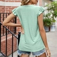 thumbnail image 7 of ZHENHONG T Shirts for Women,Casual Short Sleeves V Neck Loose Blouse Solid Color Ruffle Sleeve Cocoon Shirt,Green Women Blouses, 7 of 7