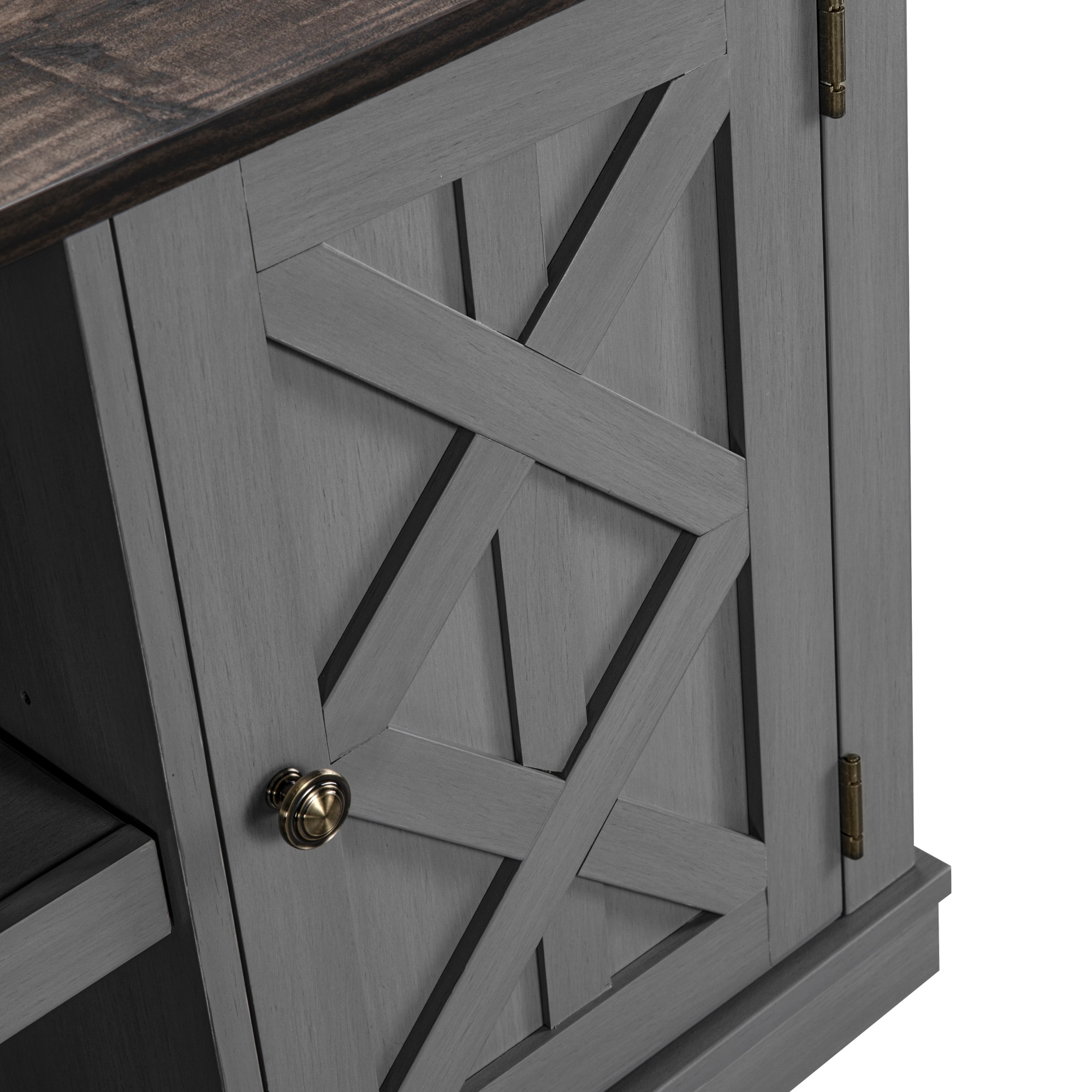 Joy River 54" Rustic TV Stand with Barn Door Cabinets,Grey