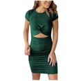 thumbnail image 2 of Mefallenssiah Women'S Spring and Summer Solid Color Tight Pleated Wrapped Hip Cutout Short Sleeve Dress, 2 of 6
