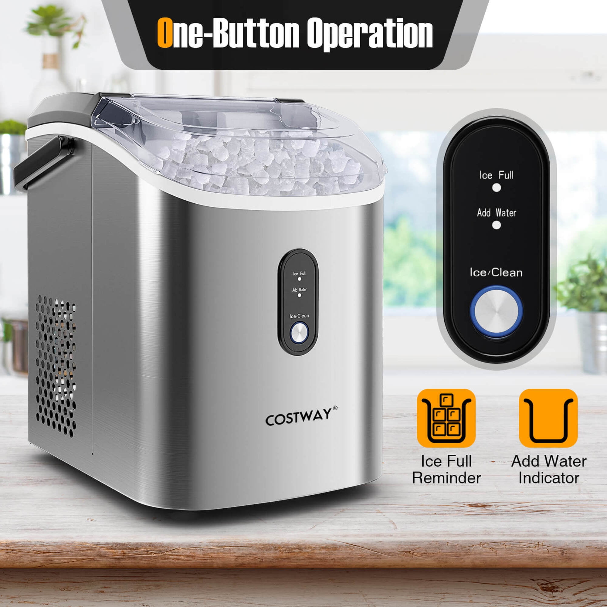 Costway Countertop Ice Maker with Soft Chewable Pellet Ice  Ready in 6 Mins Silver