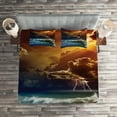 thumbnail image 2 of Ambesonne Nature Quilted Coverlet 3 Pcs, Ocean Wild Waves Art, Queen Size, Orange and Blue, 2 of 2