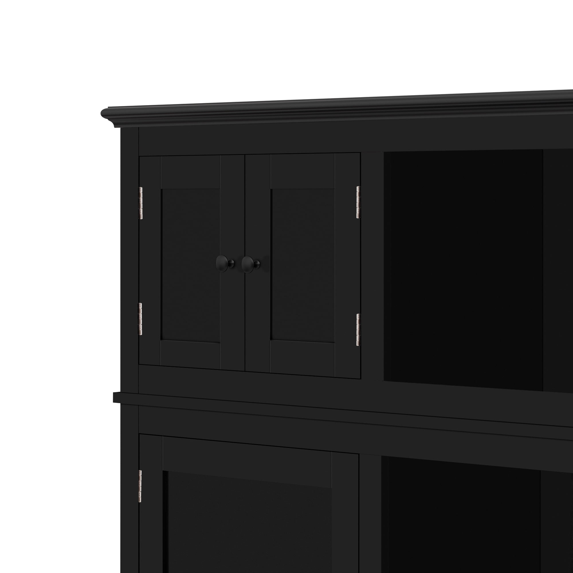 T-Foyer Farmhouse Black Hall Tree with 4 Hooks, Bench & Cabinets, Wooden Rustic Entryway Organizer with Open Storage & 2 Drawers