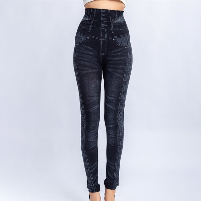 ICHUANYI Clearance Imitation Leggings Women's High Waist Side Printed Hip Raising Capris(Black, XS) ICHUANYI WER2023080915756