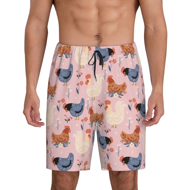 Fotbe Funny Chicken Pantalones Cortos de Pijama para Hombre, Ropa de Dormir, Pantalones de Pijama Cortos para Hombre-3X-Large