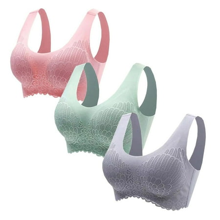 Baodmurt Push Up Bras Set for Women Lounge & Sleep Bralette Lace Lingerie  Underwear  Pink+Mint Green+Gray 38B